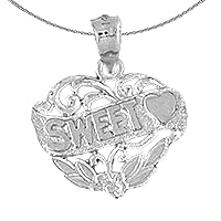 Gold Saying Necklace | 14K White Gold Sweet Heart Saying Pendant with 16