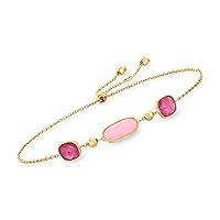 Ross-Simons Italian Pink Opal and 1.60 ct. t.w. Ruby Bolo Bracelet in 14kt Yellow Gold