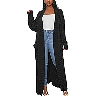 LAJIOJIO Women's Long Sleeve Cable Knit Open Front Cardigan Sweater Coat Oversized Slouchy Chunky Knitwear Outwear with Pockets
