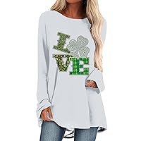 Womens Casual Dress Shirts Womens Print Solid Color Large T Shirt Round Neck Long Sleeve Pullover was Out Long