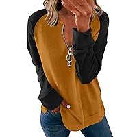Womens Oversized T Shirts Casual 1/4 Zip Pullover Long Sleeve Collar Sweatshirts Fashion Print Activewear Running Top