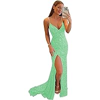Sequin Mermaid Prom Dresses with Slit Glitter Criss-Cross Long Formal Evening Gowns