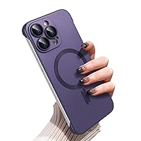 Omio Magnetic Slim Case for iPhone 14 Pro Max Compatible with MagSafe, Matte PC Ultra-Thin Bumper Frameless Borderless Minimalist Design with Camera Lens Protector for Men Women, Purple