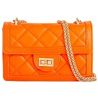 Purple Possum® Neon Shoulder Bag Quilted Handbag Small Bag Bright Gold Chain Detail (Neon Orange)