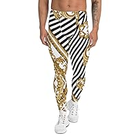 Men’s Leggings Workout Gym Pants Activewear Milky Stripe Gold White