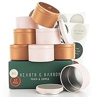 Hearth & Harbor Tin Candle Jars for Making Candles - DIY Candle Containers with Lids - Metal Candle Jars - Bulk Tins Storage for Candle - (12 Pieces) - (8 Ounces) - Solid Peach and Copper