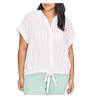 Sanctuary Womens Short Sleeve Collared Button Up Top