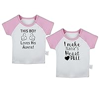 Pack of 2, This Boy Loves His Auntie & I Make Nana's Heart Full Funny Tshirt, Newborn Infant Baby T-Shirts Graphic Tee Tops