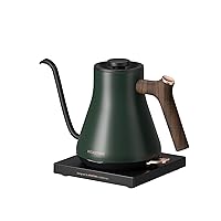 Gooseneck Electric Kettle Hot Water Boiler Pour Over Coffee and Steeping Tea, 304 Stainless Steel, 0.9L/30oz, Auto Shut-Off & Boil Dry Protection, Matte Green with Dark Brown Wood Handle