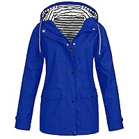 Womens Rain Jacket with Hood Long Rain Coat for Women Waterproof Windbreaker Stripe Lined Lightweight Raincoats for Outdoor