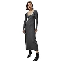 LilySilk 100% Merino Wool Knit Dress for Women Ribbed Bodycon Midi Scoopneck Round Neck Dress for Fall Elegant Slim Fit