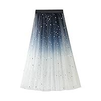 Tulle Midi Skirt for Womens Dragonfly Print Embroidered Long Skirt for Party Stylish Elastic Waist A-Line Skirts