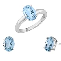 Dazzlingrock Collection Oval Aquamarine Solitaire Style Ring & Stud Earrings Set for Women in White Gold