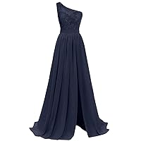 Womens One Shoulder Lace Chiffon Bridesmaid Dress with Split