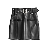 Leather Locomotive Skirt for Women Spicy Girl Cargo Skirt Double Row Hole Belt Slimming Mini Saias with Buttocks