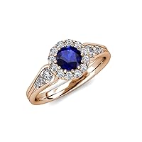 Blue Sapphire & Natural Diamond (SI2-I1,G-H) Cupcake Halo Engagement Ring 1.43 ctw 14K Rose Gold