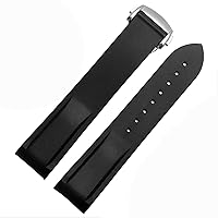 Curved End Rubber Silicone Watch Bands for Omega Seamaster 300 Speedmaster Strap 20mm 22mm Brand Watchband (Color : Black-Silver Buckle, Size : 22mm)