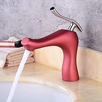 Fashion Contrast Bathroom Wash Basin Copper Faucet Hot and Cold Water Conditioning Creative Personality Curve Single Hole Faucet Kitchen Faucet (Color : Red)