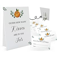 Guess How Many Kisses Are in the Jar Game-1 Standing Sign and 50 Guessing Cards, Orange Bridal Shower Games, Baby Shower Sign, for Boys Girls Baby Shower Favors and Weddings Party Decoration-16