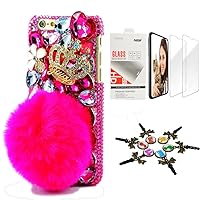 STENES Bling Case Compatible with iPhone 7 / iPhone 8 - Stylish - 3D Handmade [Sparkle Series] Crown Rabbit Tail Villus Flowers Design Cover with Screen Protector [2 Pack] - Red
