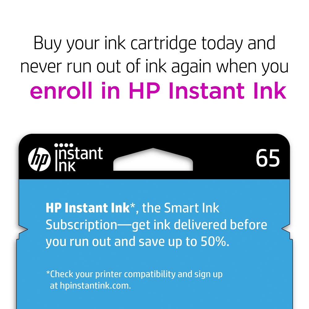 HP 65 Tri-color Ink Cartridge | Works with HP AMP 100 Series, HP DeskJet 2600, 3700 Series, HP ENVY 5000 Series | Eligible for Instant Ink | N9K01AN
