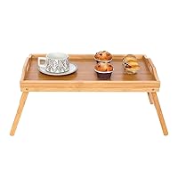 Multi-Purpose Lazy Person Essential Bamboo Bed Tray Table with Foldable Legs, Suitable for Sofa, Bed, Eating, Working Breakfast Tray, can be Used as a Laptop Table Snack Tray
