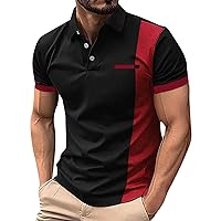Mens Short Sleeve Polo Shirts Loose Geometric Color Block Printed Button Down Shirt Outdoor Office Versatile T-Shirt