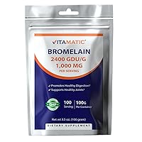 Bromelain Powder 1000mg per Serving - 2400 GDU/g, Proteolytic Enzymes, Supports Digestion of Proteins, 100 Grams - 100 Servings (Scoop Included)