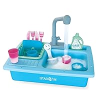 SPLASHFUN Wash-up Kitchen Sink Play Set, Color Changing Play Cups & Accessories, Running Water Pretend Play, 15 Pieces, Age 3+, Kitchen Toy Set with Working Faucet, Easy Storage