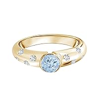 Semi Bezel Aquamarine Gemstone with Simulated Diamond Stackable Solitaire 9K Gold Ring