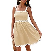 MEROKEETY Women's Summer Spaghetti Strap Sleeveless Backless Smocked Flowy A-Line Beach Mini Dress