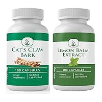 PURE ORIGINAL INGREDIENTS Lemon Balm Extract and Cat's Claw Bark Bundle, 100 Capsules Each, Always Pure, No Additives or Fillers