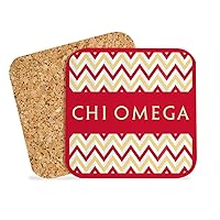 Chi Omega Sorority Hardboard with Cork Backing Beverage Coasters Square (Set of 4) Coasters for Drinks (Chi Omega 1)