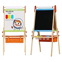 MEEDEN Easel for Kids, Double-Sided All-in-one Wooden Art Easel, Kids Art Easel Set with Paper Rolls, Magnetic Easel with Whiteboard & Chalkboard, Finger Paints, Accessories Easel for Toddlers