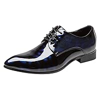 Dress Shoes Men Pointed Toe Floral Patent Leather Lace Up Oxford Fashion Formal Shoes Black Blue Red