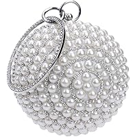 Women Clutch Bag,Purse Handbag,Ladies Evening Bag Round Ball Wedding Handbag Artificial Pearl Purse Silver