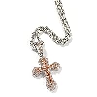 Blue Zircon Cross Necklace Hip hop Fashion Heavy Industry Diamond-Encrusted Versatile Sweater Champagne Pendant + 3mm24inch Stainless Steel Twist Chain