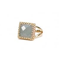 Milky Aquamarine Handcrafted 14k Rose Gold Square Ring - Charming Vintage Ring for Wedding, Engagement, Parties, Fashion for Women - with Elegant Box