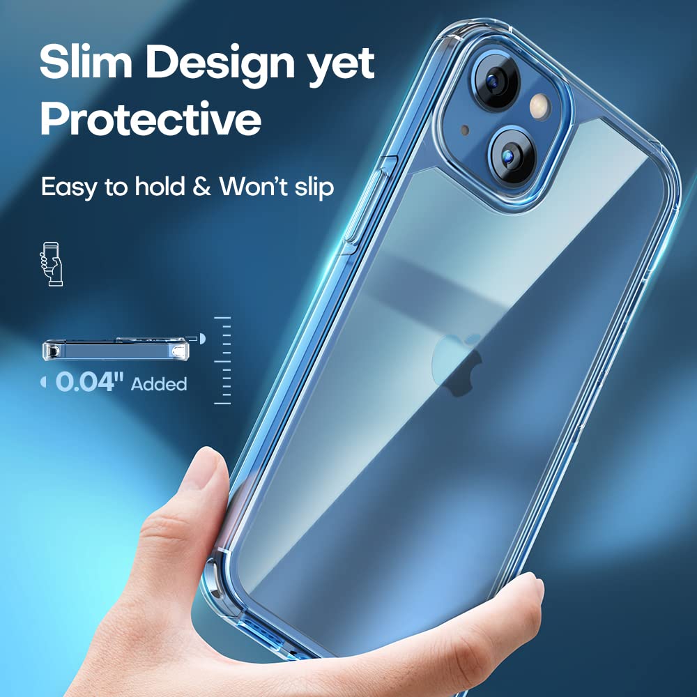 TAURI 5 in 1 Designed for iPhone 13 Case Clear, [Not-Yellowing] with 2X Tempered Glass Screen Protector + 2X Camera Lens Protector, [Military-Grade Drop Tested] Shockproof Slim Phone Case 6.1 inch