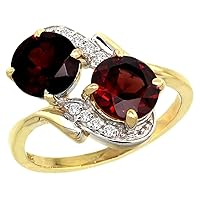 10K Yellow Gold Diamond Natural Garnet Mother's Ring Round 7mm, 3/4 inch wide, sizes 5 - 10