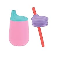 Nuby First Training Cup Set - Silicone Tumbler with Spout and Straw Combo - 4 oz - 6+ Months - Pink