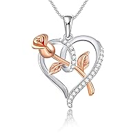 SNZM Rose Heart Pendant Necklace for Women Cubic Zirconia Love Pendant Necklace Rose Pendant with Jewellery Box Birthday Gift for Mum Women Mother's Day