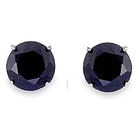 1.00 Carat Black Solitaire Diamond Stud Earrings Round Brilliant Shape Cz 4-Prong Screw Back In 14K White Gold Over Sterling Silver (Black Color, VVS1 Clarity)