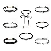 ( Pack of 8 ) Fashion Net Lace Velvet belt Collar Necklace Women girls festival gift