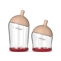 mimijumi Growing Up Baby Bottle Set (4 pcs.) Transition Pack - Lighter Slow Flow to Fast Flow Nipples, 4 oz to 8 oz Anti-Colic Bottles for Breastfed Babies - Newborn to 18 Months