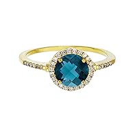 Sterling Silver Yellow 7mm Round London Blue Topaz & Created White Sapphire Halo Ring