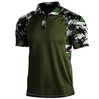 Mens Camouflage Polo Shirt Slim Fit Stretch Casual Short Sleeve Button Up Tactical Golf Shirts Military Combat T Shirt