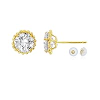 10K Yellow Gold 5mm Round with Bead Frame Stud Earring with Silicone Back