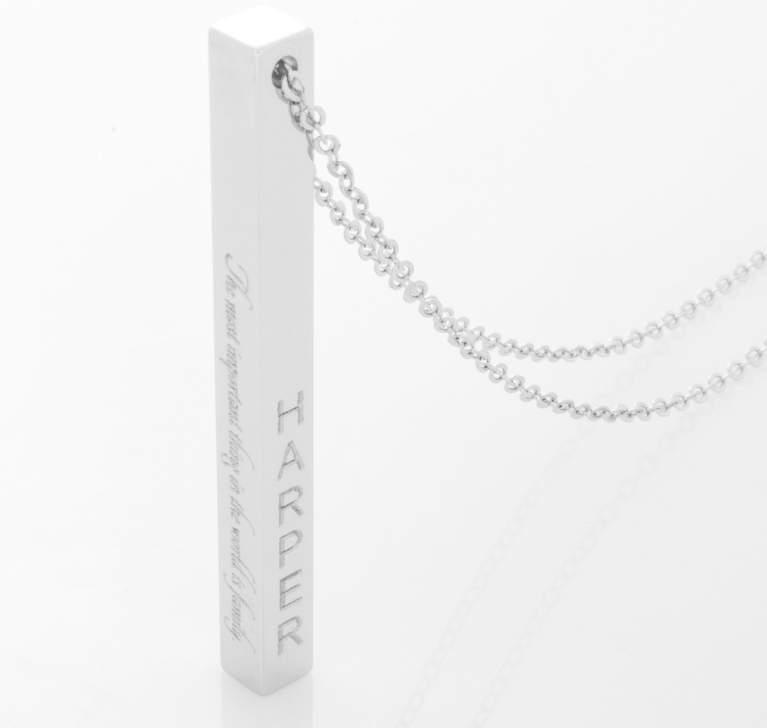 Father's Day Gift - Men's Name Cube Bar Necklace - Personalized Engraved Vertical Pendant - Meaningful and Stylish Jewelry- Perfect Birthday, Christmas, Graduation and Anniversary Gift for Men & Women