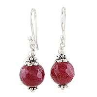 NOVICA Handmade .925 Sterling Silver Agate Dangle Earrings Red Artisan Crafted India Marsala Birthstone [1.3 in L x 0.4 in W x 0.4 in D] 'Glorious Red'